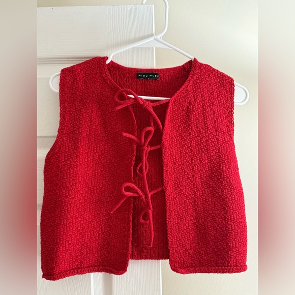 Red Knit Vest with Lace-Up Front - Picture 1 of 3